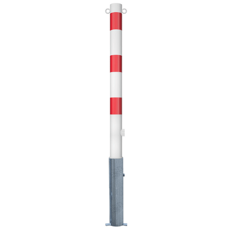 Wit-rode uitneembare afzetpaal Ø76 mm met driekantslot en twee kettingogen.