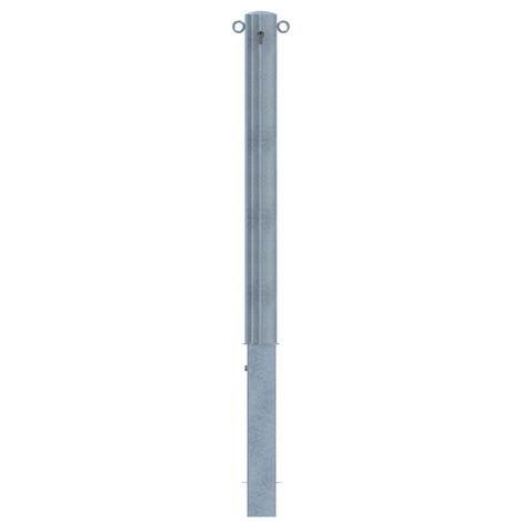 Verzinkte uitneembare afzetpaal Ø89 mm met cilinderslot en 2 kettingogen.