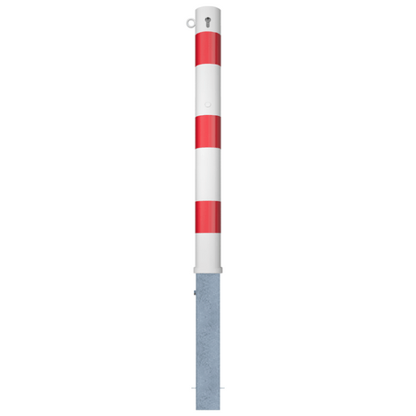 Uitneembare afzetpaal Ø89 mm, wit-rood gestreept, met cilinderslot en 1 kettingoog.