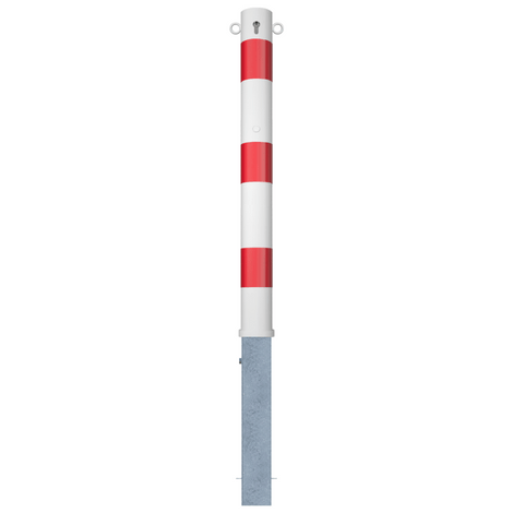 Wit-rode uitneembare afzetpaal Ø89 mm met cilinderslot en 2 kettingogen.