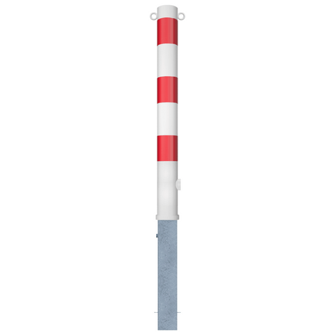Wit-rode uitneembare afzetpaal Ø89 mm met driekantslot en 2 kettingogen.