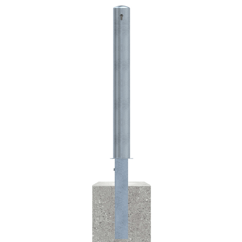 Verzinkte uitneembare afzetpaal Ø102 mm met cilinderslot en betonvoet.