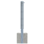 Verzinkte, uitneembare afzetpaal Ø102 mm met betonvoet, voor professionele terreinafzetting.