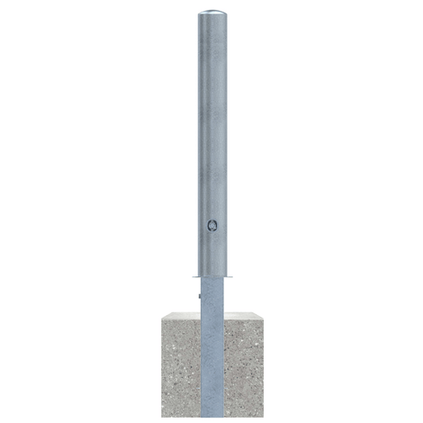 Verzinkte uitneembare afzetpaal Ø102 mm met driekantslot en betonvoet.