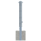 Verzinkte uitneembare afzetpaal Ø102 mm met betonvoet, bovenaan twee ringen.