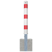 Wit-rode uitneembare afzetpaal Ø102 mm met betonvoet, ideaal voor tijdelijke verkeersregulatie.