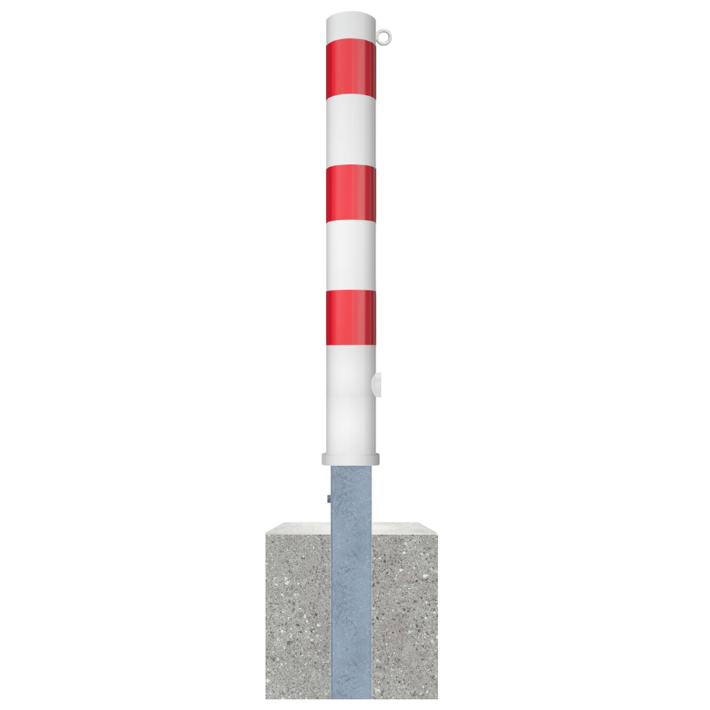 Uitneembare afzetpaal Ø102 mm met betonvoet | Wit-rood of verzinkt