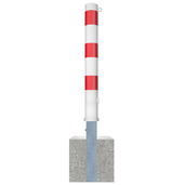 Wit-rode uitneembare afzetpaal Ø102 mm met driekantslot, 1 kettingoog en betonvoet.