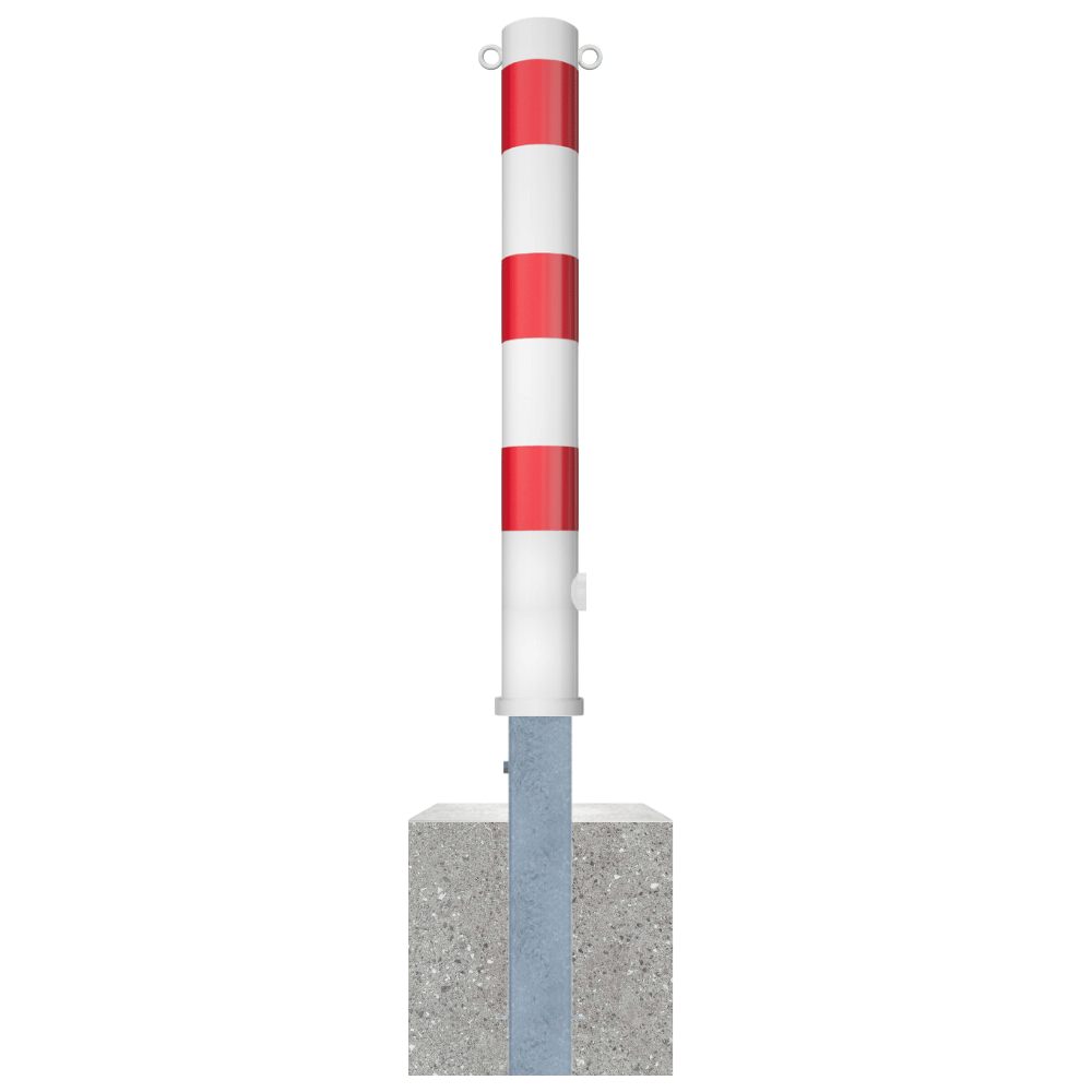 Uitneembare afzetpaal Ø102 mm met betonvoet | Wit-rood of verzinkt