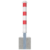 Wit-rode uitneembare afzetpaal Ø102 mm met betonvoet en 2 kettingogen.