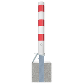 Wit-rode uitneembare afzetpaal Ø102 mm met reflecterende strepen en betonvoet.