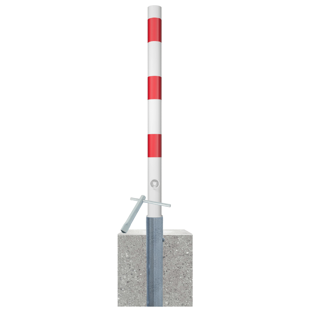 Uitneembare afzetpaal Ø60 mm met betonvoet | Wit-rood of verzinkt