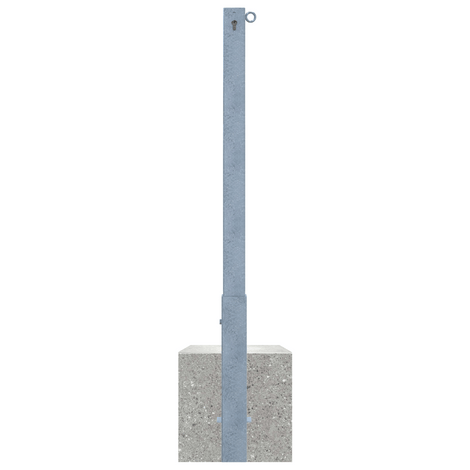 Verzinkte, uitneembare afzetpaal 70x70 mm met cilinderslot, 1 kettingoog en betonvoet.