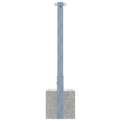 Verzinkte, uitneembare afzetpaal 70x70 mm met betonvoet, cilinderslot en 2 kettingogen.