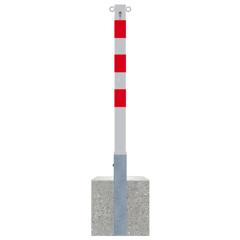 Uitneembare afzetpaal 70x70 mm met betonvoet | Wit-rood of verzinkt