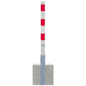 Witte en rode uitneembare afzetpaal 70x70 mm met driekantslot en betonnen voet.