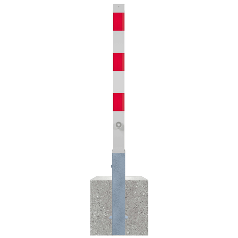 Witte en rode uitneembare afzetpaal 70x70 mm met driekantslot en betonnen voet.