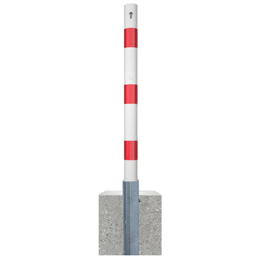 Uitneembare afzetpaal Ø76 mm met betonvoet | Wit-rood of verzinkt