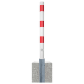 Wit-rode uitneembare afzetpaal Ø76 mm met driekantslot en betonvoet, voor professioneel gebruik.