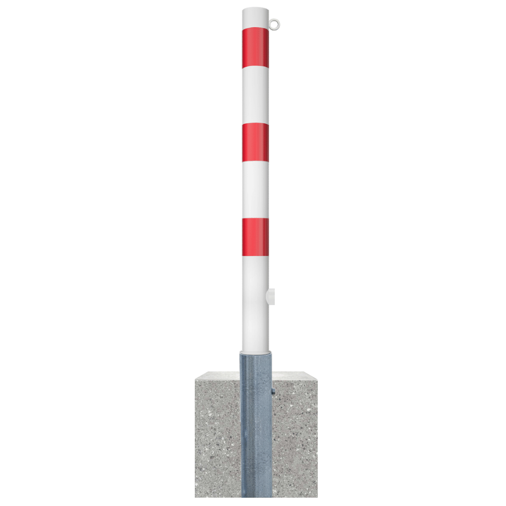 Uitneembare afzetpaal Ø76 mm met betonvoet | Wit-rood of verzinkt