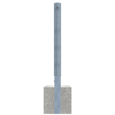 Verzinkte uitneembare afzetpaal Ø89 mm met cilinderslot en betonvoet.