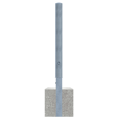 Verzinkte uitneembare afzetpaal Ø89 mm met driekantslot en betonvoet.