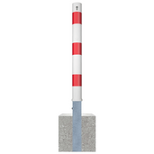Wit-rode uitneembare afzetpaal Ø89 mm met cilinderslot en betonvoet.