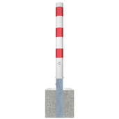 Wit-rode uitneembare afzetpaal Ø89 mm met driekantslot en betonvoet.