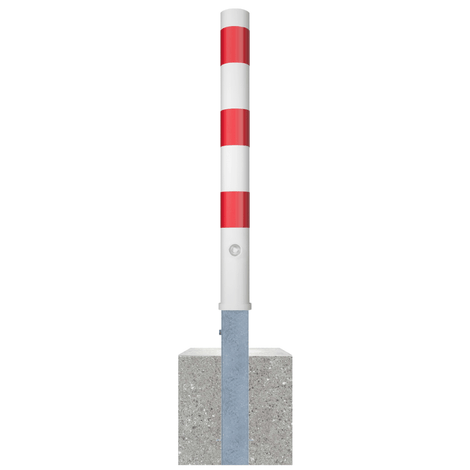 Wit-rode uitneembare afzetpaal Ø89 mm met driekantslot en betonvoet.