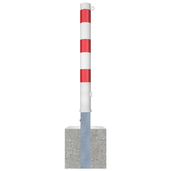 Wit-rode uitneembare afzetpaal Ø89 mm met driekantslot, 1 kettingoog en betonnen voet.