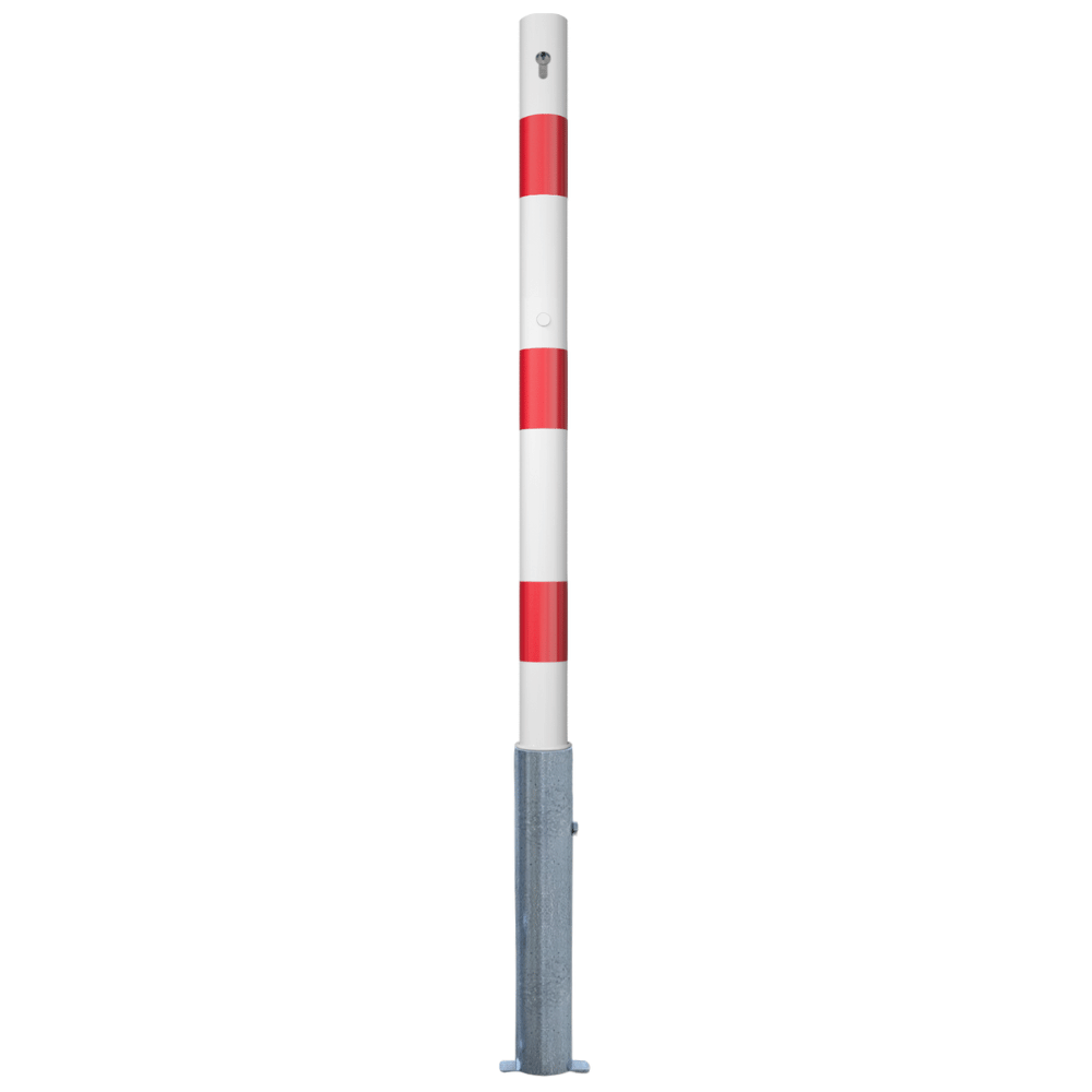 Uitneembare parkeerpaal Ø60 mm | Wit-rood of verzinkt | Met slot opties