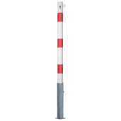 Wit-rode uitneembare parkeerpaal Ø60 mm met cilinderslot en 1 kettingoog.