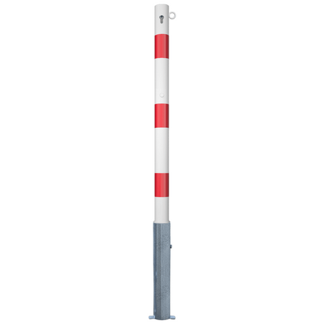 Wit-rode uitneembare parkeerpaal Ø60 mm met cilinderslot en 1 kettingoog.