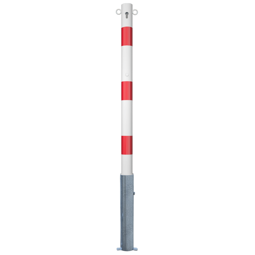 Uitneembare parkeerpaal Ø60 mm | Wit-rood of verzinkt | Met slot opties