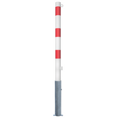 Wit-rode uitneembare parkeerpaal Ø60 mm met driekantslot en kettingoog.