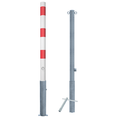 Uitneembare parkeerpaal Ø60 mm | Wit-rood of verzinkt | Met slot opties