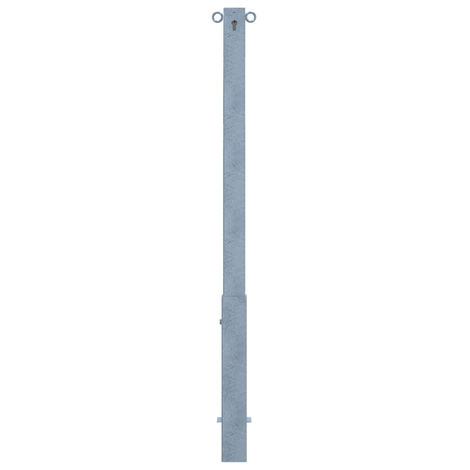 Verzinkte, uitneembare parkeerpaal 70x70 mm met cilinderslot en twee kettingogen.