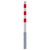 Wit-rode uitneembare parkeerpaal 70x70 mm met cilinderslot, ideaal voor toegangsbeheer.