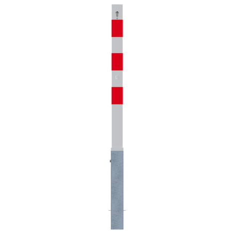 Wit-rode uitneembare parkeerpaal 70x70 mm met cilinderslot, ideaal voor toegangsbeheer.