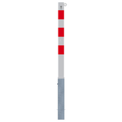 Wit-rode uitneembare parkeerpaal, 70x70 mm, met cilinderslot en 1 kettingoog.