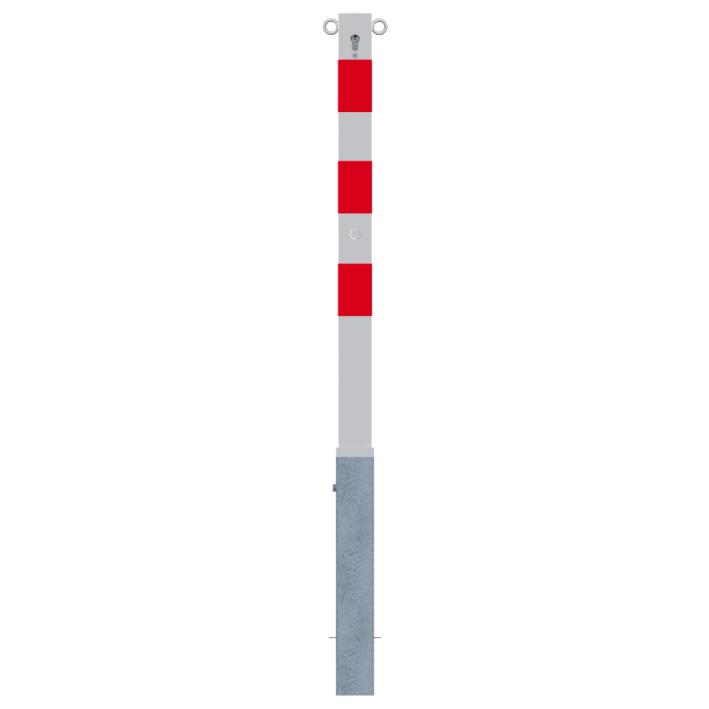 Uitneembare parkeerpaal 70x70 mm | Wit-rood of verzinkt | Met slot opties