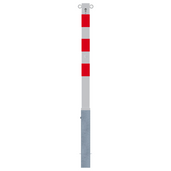 Wit-rode uitneembare parkeerpaal, 70x70 mm, met cilinderslot en 2 kettingogen.