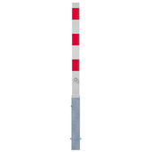 Wit-rode uitneembare parkeerpaal, 70x70 mm, met driekantslot en verzinkte basis.