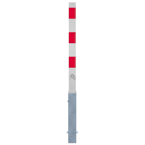 Wit-rode uitneembare parkeerpaal, 70x70 mm, met driekantslot en verzinkte basis.