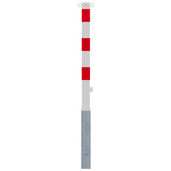 Wit-rode uitneembare parkeerpaal, 70x70 mm, met driekantslot en 2 kettingogen.