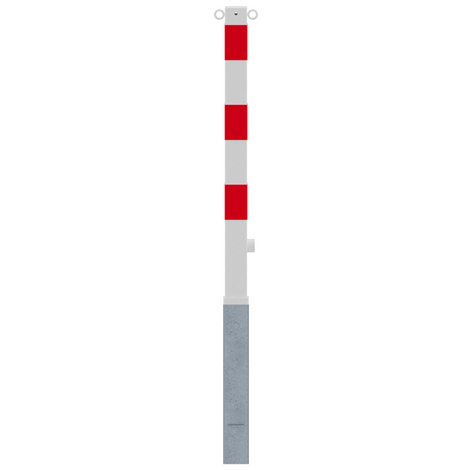 Wit-rode uitneembare parkeerpaal, 70x70 mm, met driekantslot en 2 kettingogen.