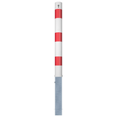 Uitneembare parkeerpaal Ø89 mm, wit-rood gestreept, met cilinderslot en verzinkte grondbevestiging.