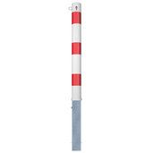 Uitneembare parkeerpaal Ø89 mm, wit-rood gestreept, met cilinderslot en 1 kettingoog.
