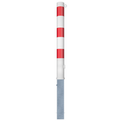 Wit-rode uitneembare parkeerpaal Ø89 mm met driekantslot en 1 kettingoog.