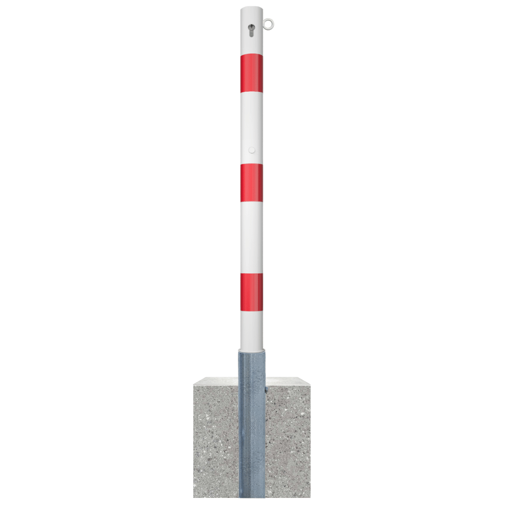 Uitneembare parkeerpaal Ø60 mm met betonvoet | Wit-rood of verzinkt